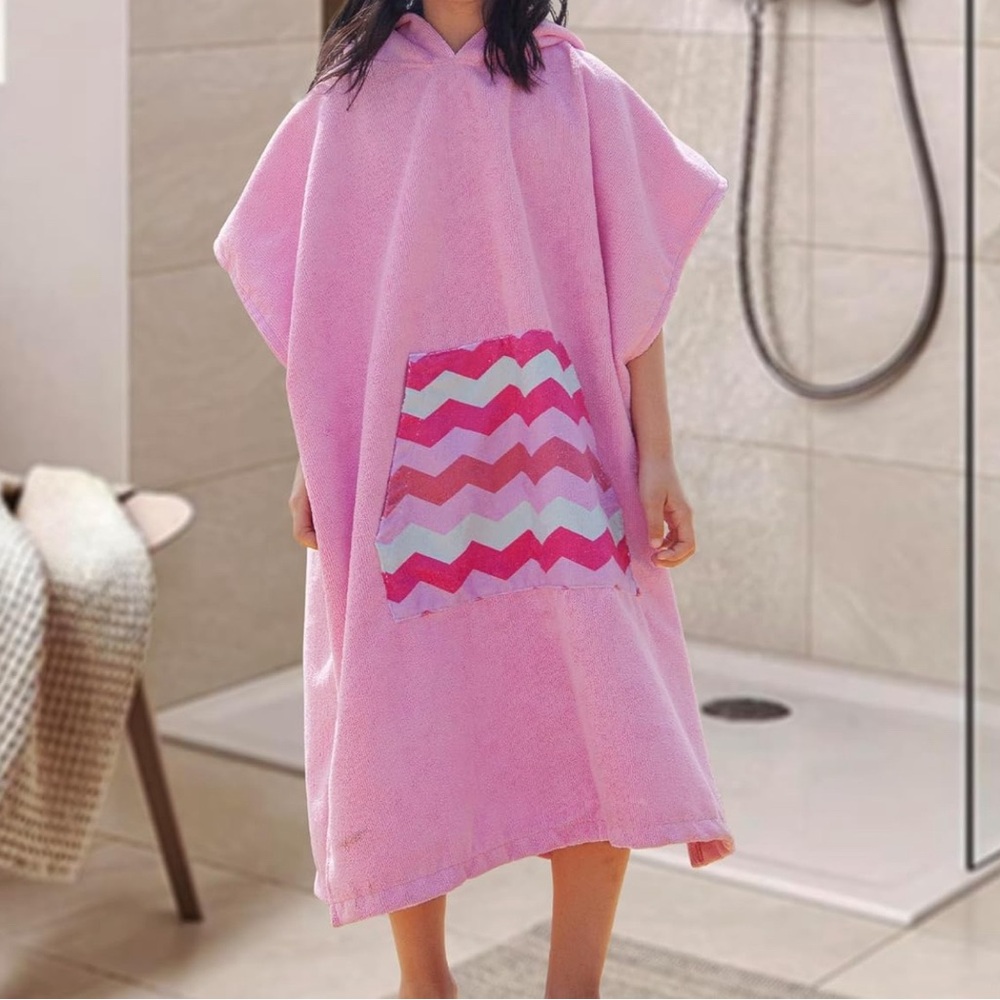 Towel Poncho for Kid, Beach Cover Up with Hood Zip Pocket